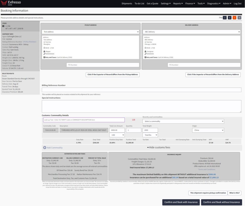 ExFreight Duty and tax calculator (002)